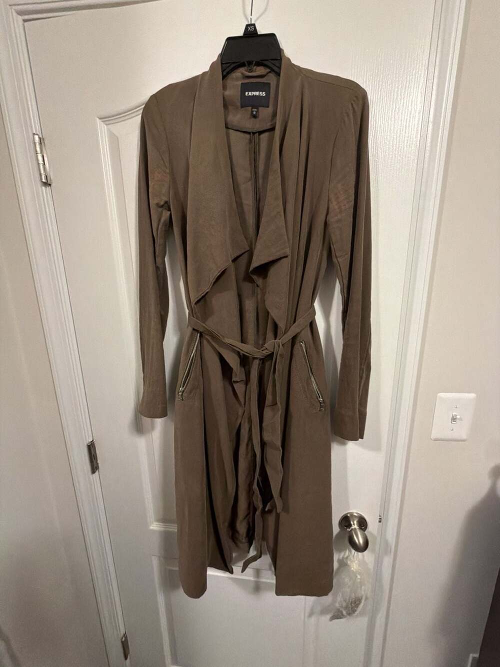 Express Brown Suede Soft Trench Coat with Belt and Zip Pockets